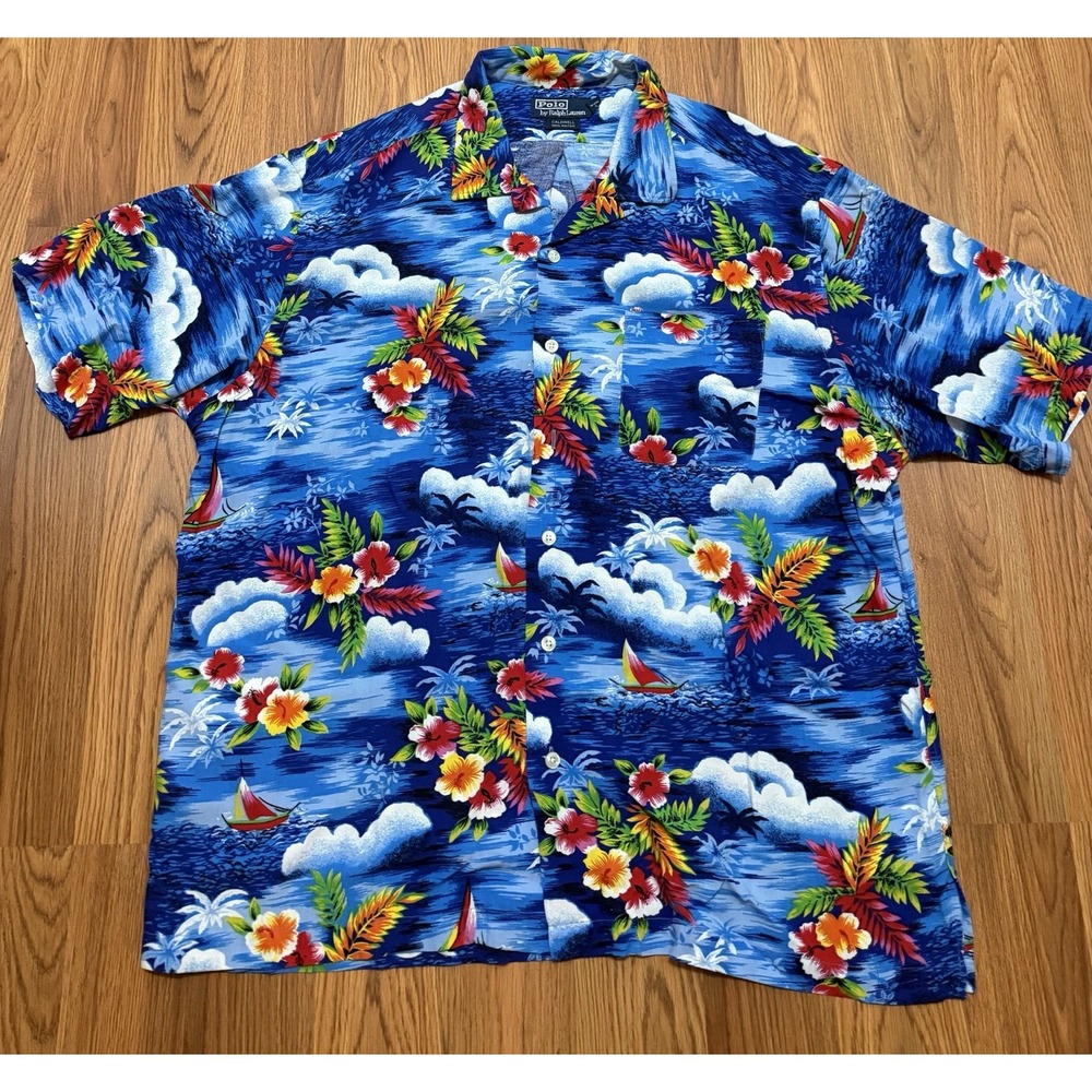 Polo Ralph Lauren Hawaiian Shirt Mens Extra Large Caldwell Rayon Sailboat
